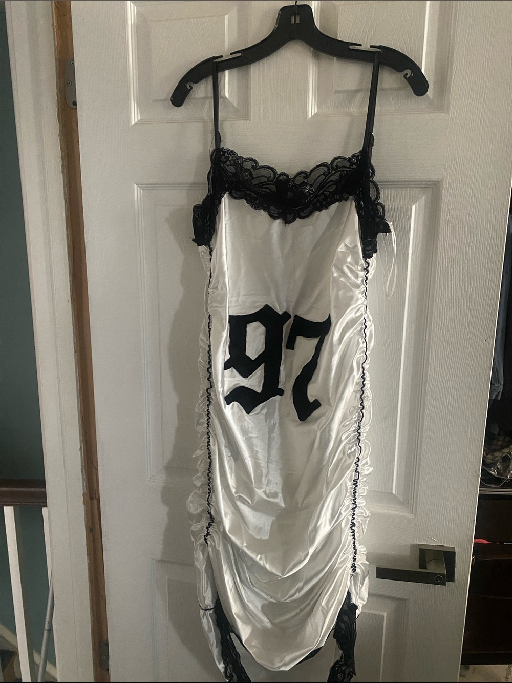 Black & White Satin Lace Slip Dress